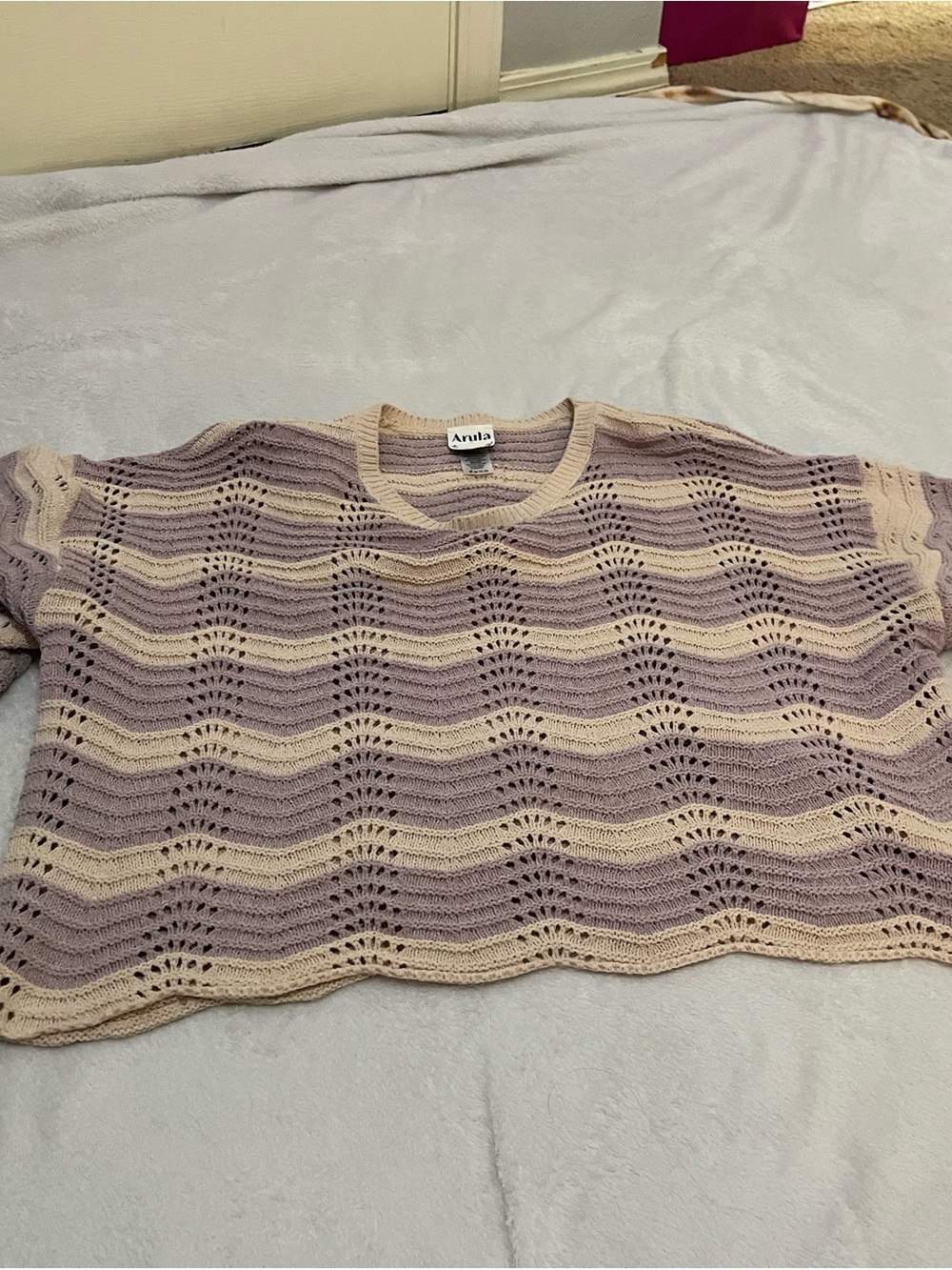 ARULA Lavender and Cream Wave Open-Knit Pullover